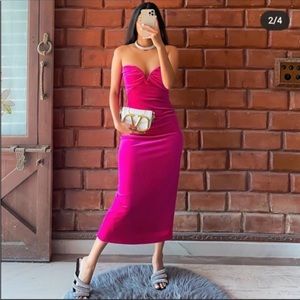 Fuschia velvet strapless zara dress
